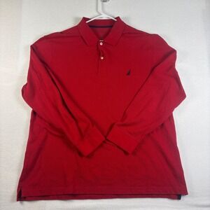 Nautica Mens Red Long Sleeve Polo Shirt Classic Fit Cotton XXL KR9320